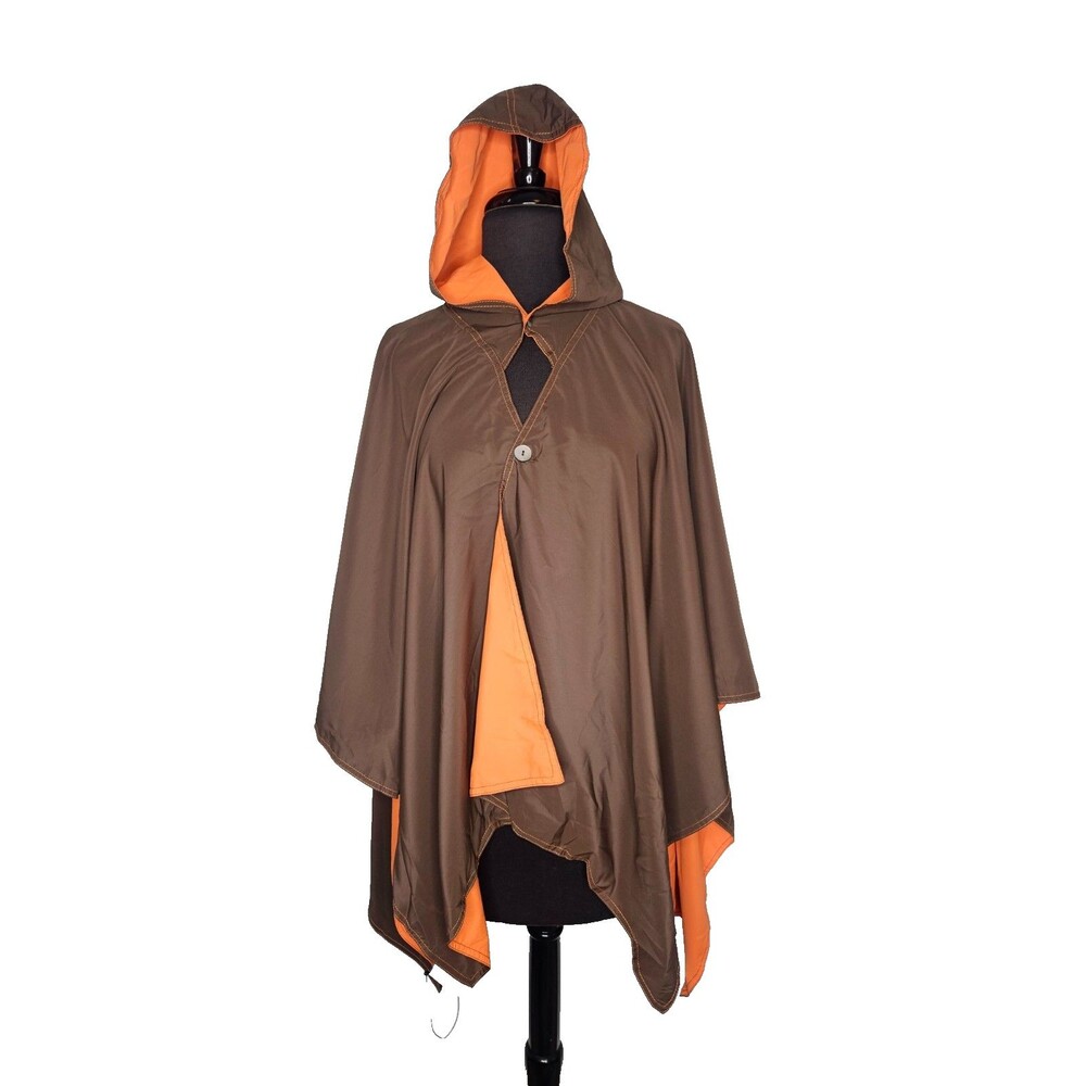 RAINRAPS Reversible Hooded Rain Cape Poncho OS Brown Orange Water Repellant NWOT